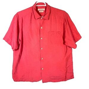Tommy Bahama Men's Silk Button Up Shirt Palm Print Short Sleeve Casual XL M1222‎